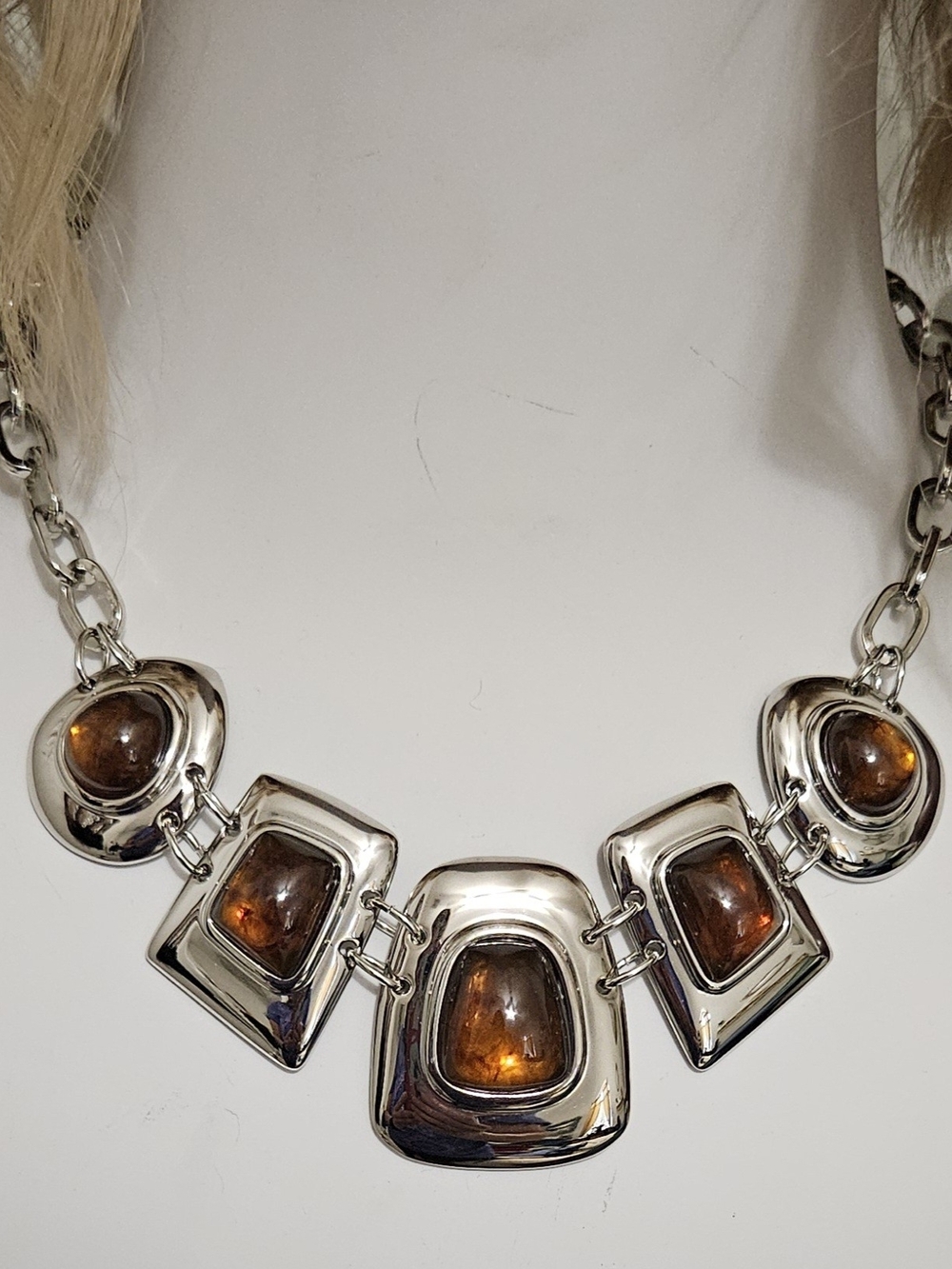 Lia Sophia Silver-Tone Necklace with Amber Stones